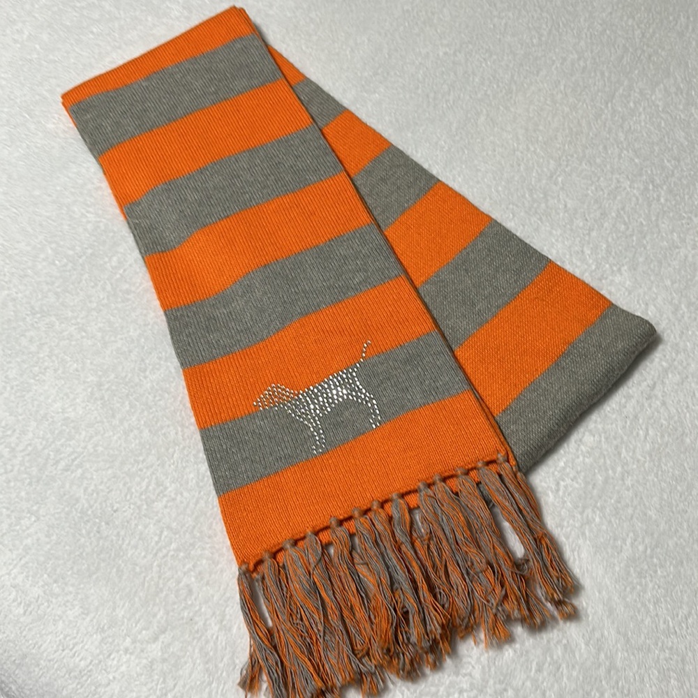 Victoria's Secret Winter Angel Scarf PINK Signature Stripe Orange/Gray